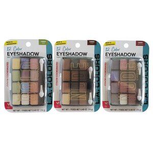 LA COLORS Eyeshadow Palettes 12 Color Lot of 3 Mixed Cosmetic Makeup